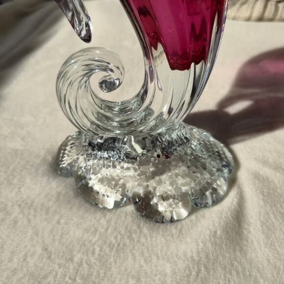 Cranberry to Clear Jack In The Pulpit Glass Vase Vintage Angelo Rossi - Picture 4 of 13